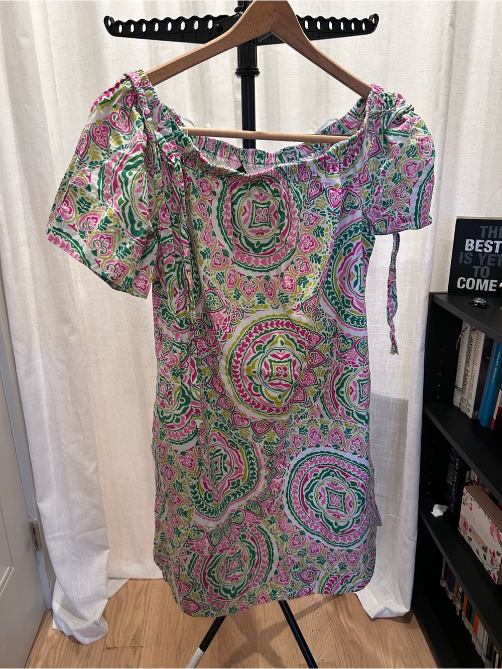 Off-Shoulder Pink & Green Printed Tunic Top